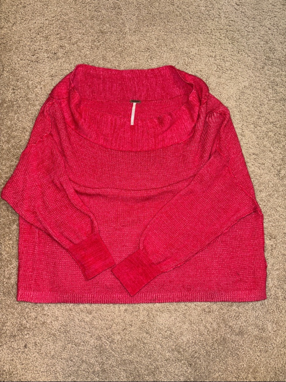 Free People Bright Fuchsia Cowl-Neck Sweater